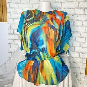Watercolor Print Polyester Top Size Small